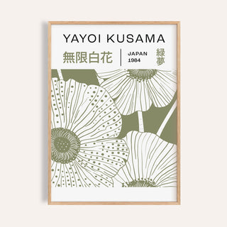 Framed Sage Green wall art with minimalist white and green poppy flowers