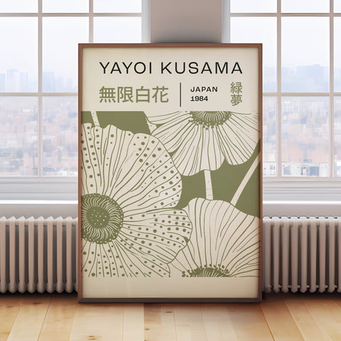 Yayoi Kusama Sage Green Floral Print