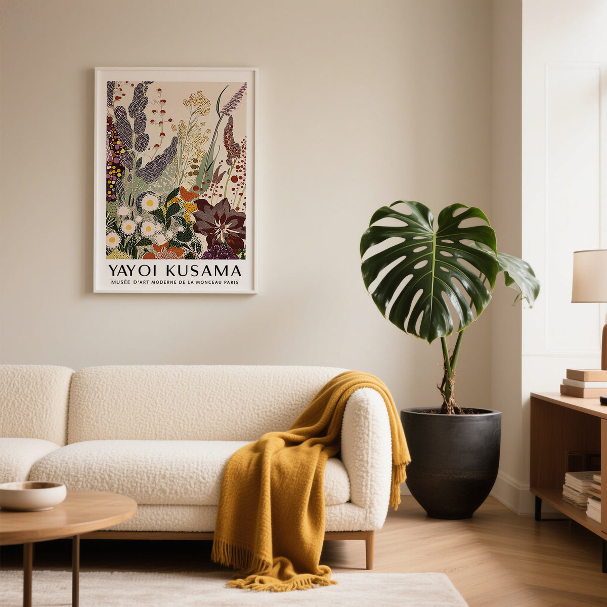 Artistic abstract floral print with flowing botanical shapes and color blends