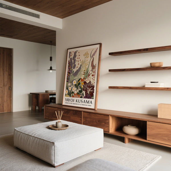 Unique abstract floral print for gallery walls in neutral and vibrant tones