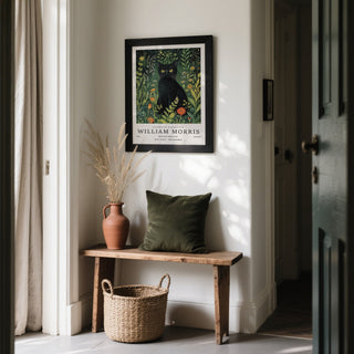 Garden-themed vintage cat art with natural floral backdrop