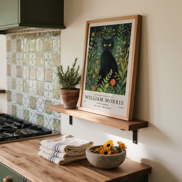 Kitchen cottagecore wall art of vintage black cat art