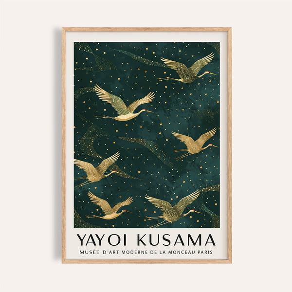 Japanese Crane Wall Art featuring golden cranes in flight
