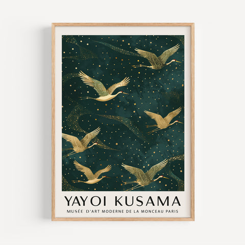 Golden cranes wall art inspired by Yayoi Kusama
