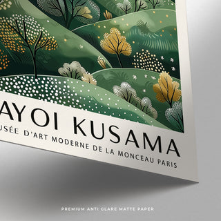 Close up of Yayoi Kusama Paintings in matte paper print