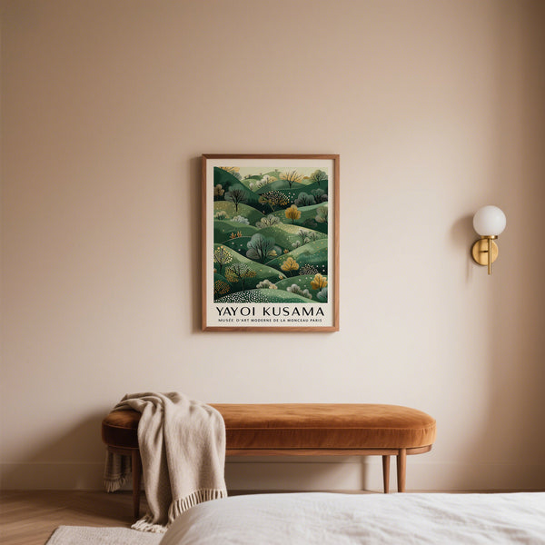 Serene abstract hills artwork inspired by Yayoi Kusama Paintings