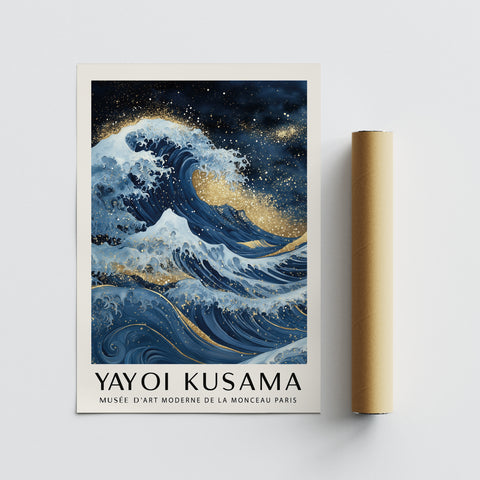 Luxurious Great Wave-inspired ocean artwork with gold accents
