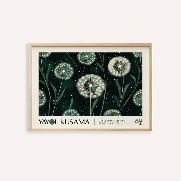 Horizontal posters with floral dot art in Kusama style for living room