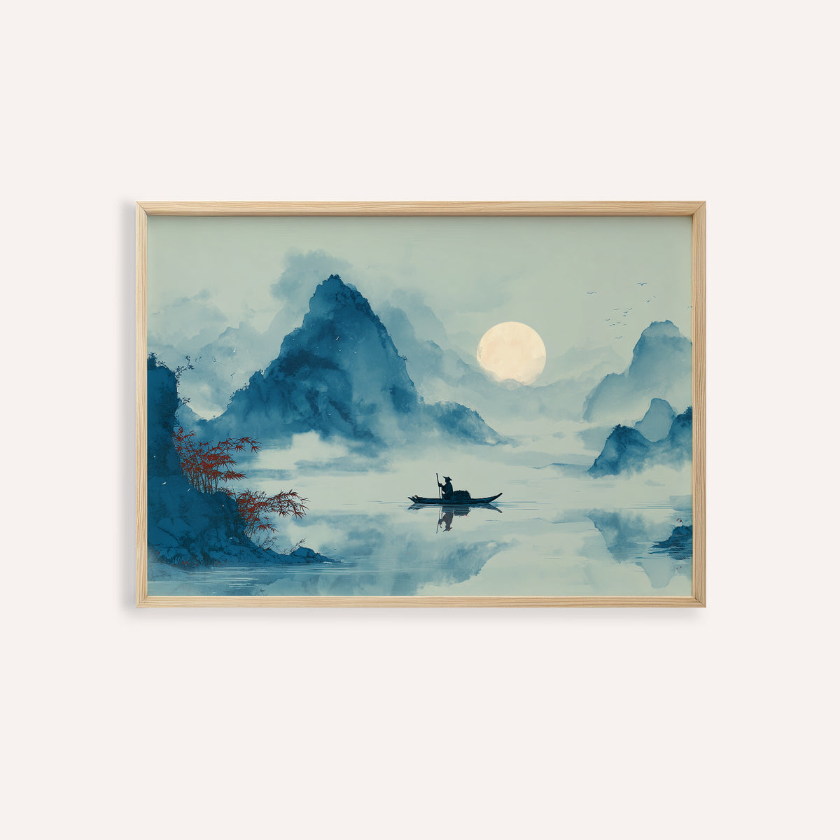 Zen Wall Art Print in Blue, Red, and Black for bedroom decor, art print