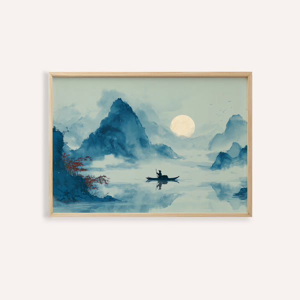 Zen Wall Art Print in Blue, Red, and Black for bedroom decor, art print