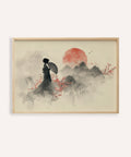 Oriental Wall Art Poster with Red, Beige, and Black for living room wall art