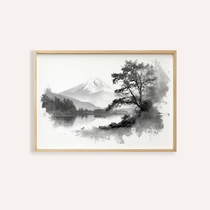 Black and White Print mountain landscape for living room wall art, mainly gray and black