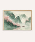 Mountain Landscape Art Print with pink and green hues for living room wall art