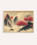 Chinese Ink Wall Art in Pink, Blue, Beige for living room print