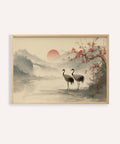 Japanese Art Poster in beige, green, and red for living room wall art
