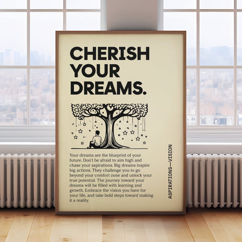 Inspiration poster for students with "Cherish Your Dreams" quote