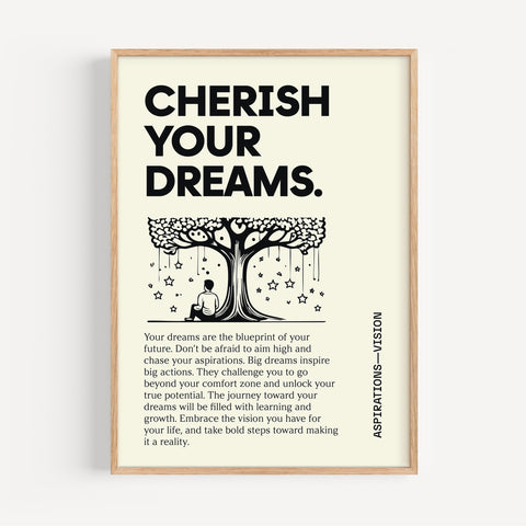 Inspiration poster for students with "Cherish Your Dreams" quote