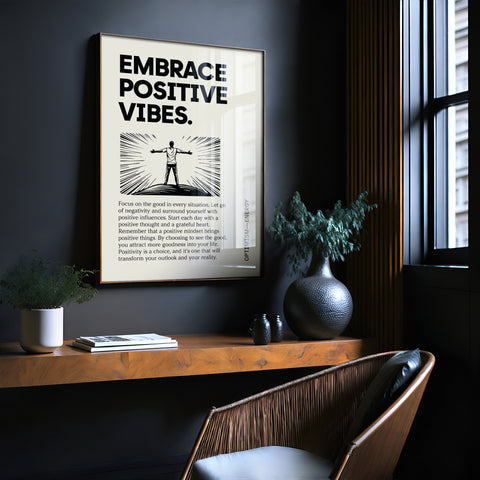 Motivational Wall Art - Embrace Positive Vibes Quote