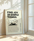 Motivational student poster with "Find Joy in Simple Things" quote