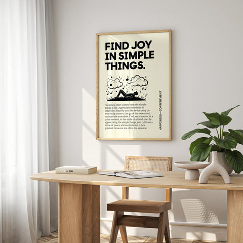 Minimalist "Find Joy in Simple Things" art print for student decor