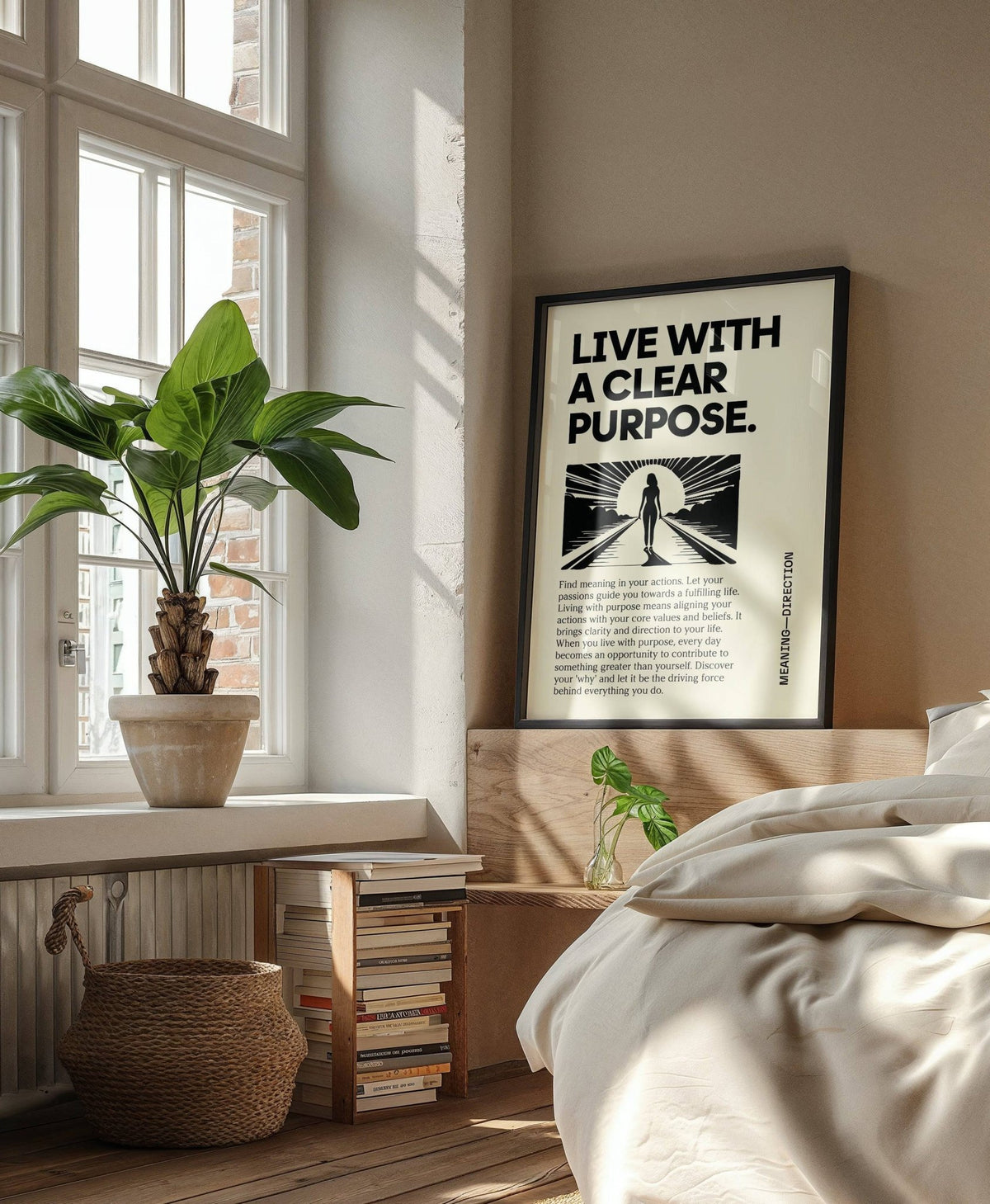 Motivational poster encouraging purpose and mindful living