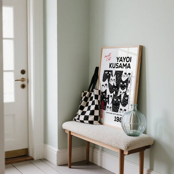 Entryway Black and White Art with Cats inspired by  Yayoi Kusama Dots
