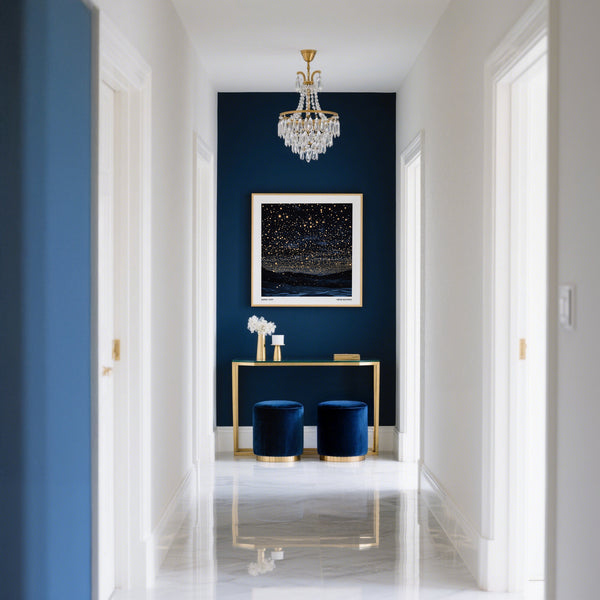 Unique Starry Night Print with Stars in Navy Blue