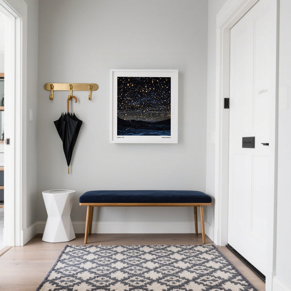 modern Starry Night Print with deep blue and gold tones