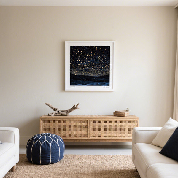 Framed Starry Night Print for modern living room interiors