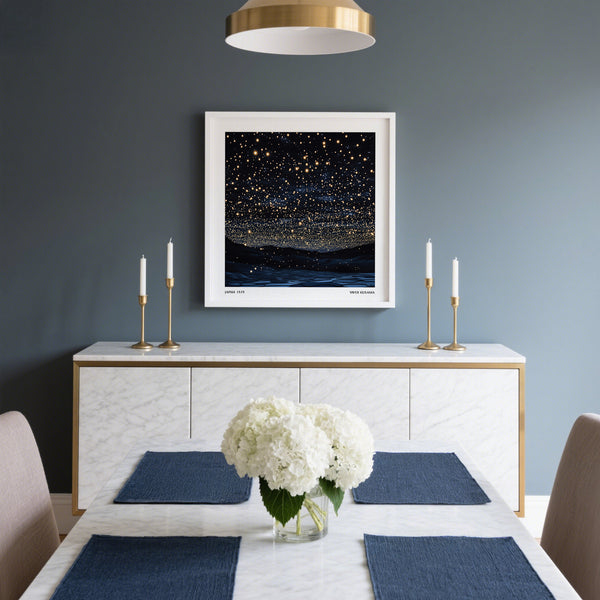 Dining Room Starry Night Print inspired by Yayoi Kusama in Blue and Gold