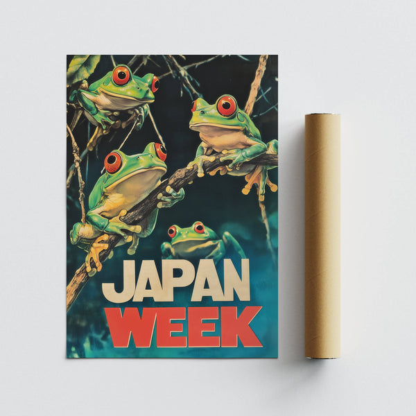 artistic japanese frog prints with bright green frogs