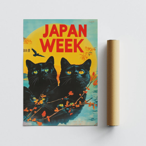 Retro wall prints inspired by vintage Japanese aesthetics for office decor