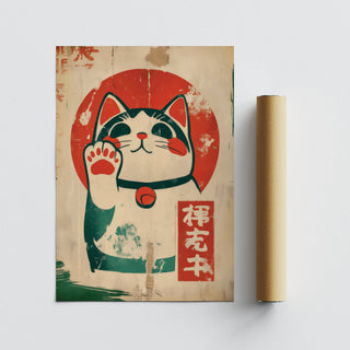 Matte paper fortune cat print featuring lucky cat maneki-neko design