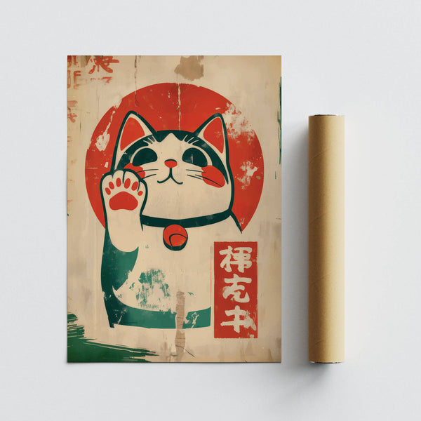 Matte paper fortune cat print featuring lucky cat maneki-neko design