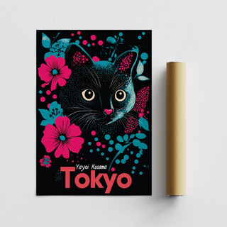 Funky Japanese cat art with bold colours for eclectic interior styling