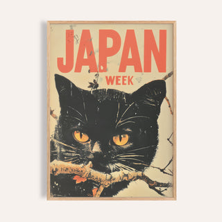 Retro Japanese art featuring a vintage black cat print