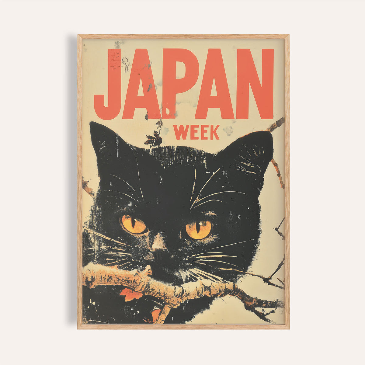 Retro Japanese art featuring a vintage black cat print