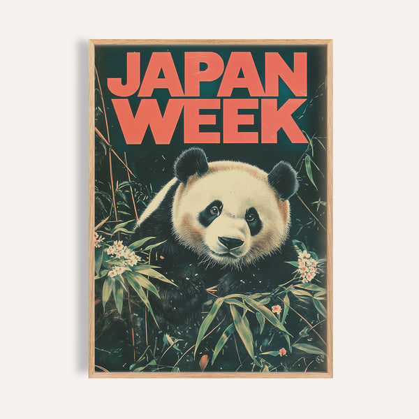 Japanese panda art featuring traditional woodblock style