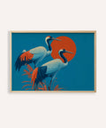 Cranes Artwork in orange, blue, and white wall art for living room