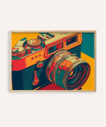 Vintage Camera Wall Art in Red, Blue, and Yellow for living room decor print