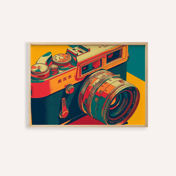 Vintage Camera Wall Art in Red, Blue, and Yellow for living room decor print
