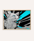 Retro Fox Art Print with Blue, Gray, Black, White for living room wall art