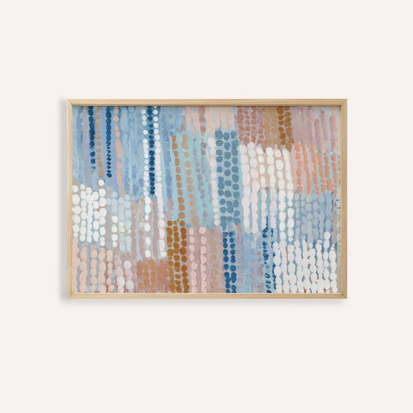 Pastel blue and pink abstract prints in blue, pink, beige for living room wall art
