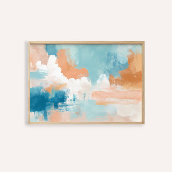 blue pink abstract painting with Blue, Pink, Orange, White for living room wall art print