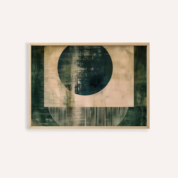 Abstract Geometric Poster with Green and Beige for living room wall art