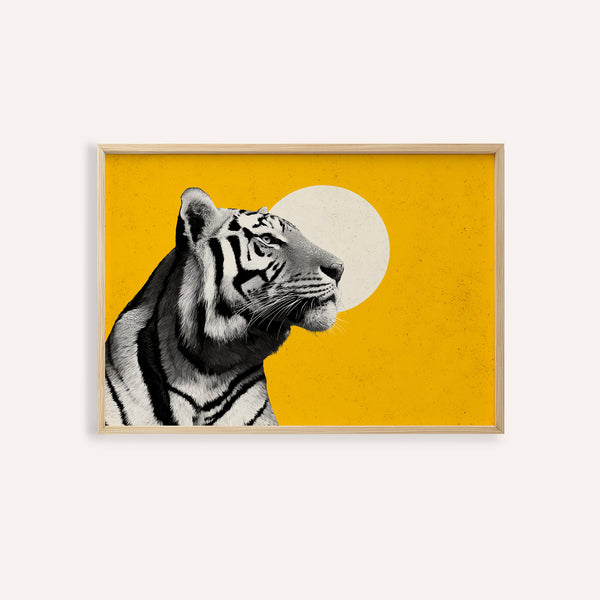 Landscape Tiger Wall Art in Yellow and Black for living room wall art