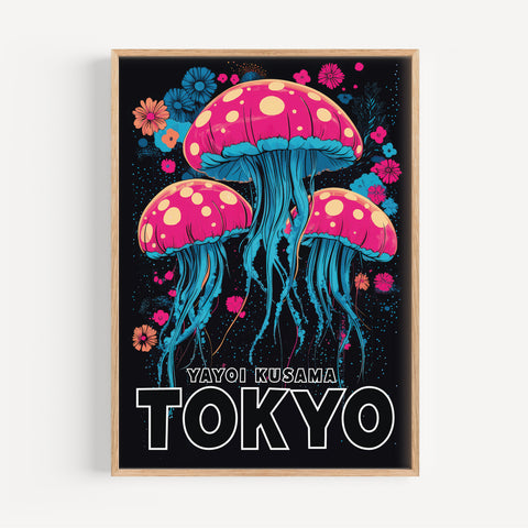 Yayoi Kusama Bold & Vibrant Jellyfish family in Pink and Blue