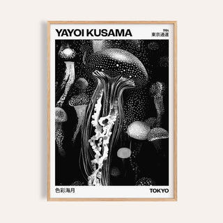 Black and white jellyfish art print with dotted abstract patterns