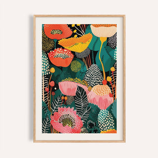 Layered flower wall art decor in pink and green designed for dining room interiors