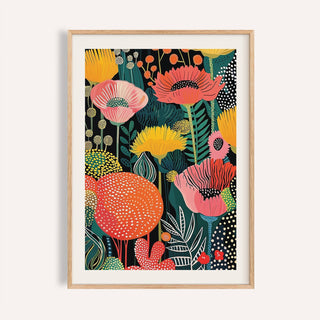 Deep red and yellow wall art flower print for kitchen walls